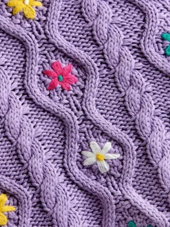 Violet lilas - Pull JoJo Maman Bébé brodé en maille épaisse