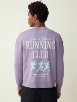 Violet lilas - Pulls N. Premium Décontracté Milieu Weight Running Club Graphique Col rond