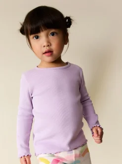 Violet lilas - T-shirt à manches longues en côtes (3mths-7yrs)