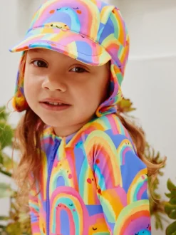 Violet motif arc-en-ciel - Chapeau de légionnaire de natation (3mths-10yrs)