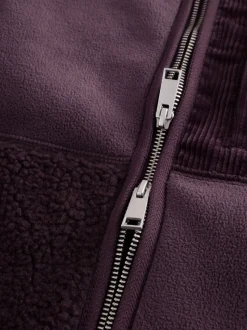 Violet prune - Polaire à col zippé en velours côtelé