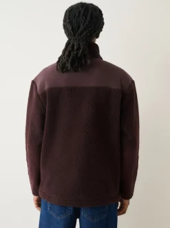 Violet prune - Polaire à col zippé en velours côtelé