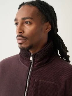 Violet prune - Polaire à col zippé en velours côtelé