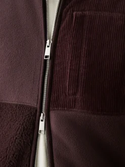 Violet prune - Polaire à col zippé en velours côtelé