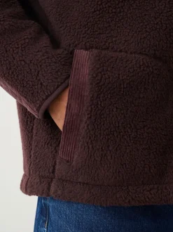 Violet prune - Polaire à col zippé en velours côtelé