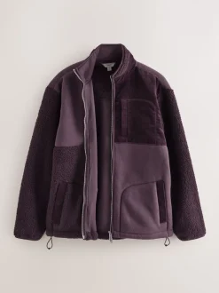 Violet prune - Polaire à col zippé en velours côtelé
