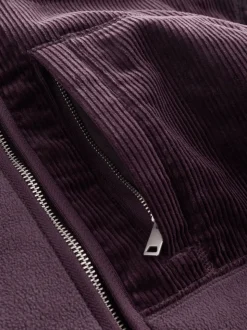 Violet prune - Polaire à col zippé en velours côtelé