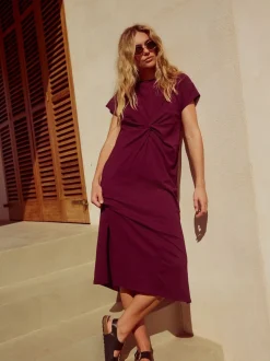 Violet prune - Robe d’été t-shirt à manches courtes torsadée