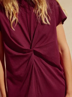 Violet prune - Robe d’été t-shirt à manches courtes torsadée