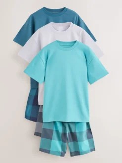 Violet/Bleu canard/Bleu - Pyjama court à carreaux tissés 3 Pack (3-16ans)