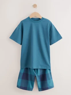 Violet/Bleu canard/Bleu - Pyjama court à carreaux tissés 3 Pack (3-16ans)