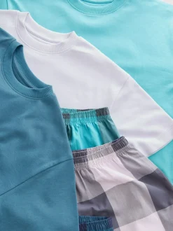 Violet/Bleu canard/Bleu - Pyjama court à carreaux tissés 3 Pack (3-16ans)