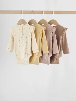 Violet/Jaune/Crème Ditsy - Body à volants et manches longues bébé Lot de 4 (0mois2ans)