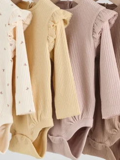 Violet/Jaune/Crème Ditsy - Body à volants et manches longues bébé Lot de 4 (0mois2ans)