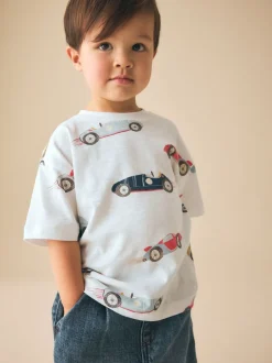 Voiture aquarelle blanche - T-shirt imprimé sur l’ensemble à manches courtes (3 mois7 ans) (3mois7ans)