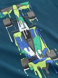Voiture de course Bleu marine - T-shirt graphique décontracté en coton à manches longues (3-16ans)