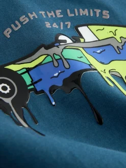 Voiture de course Bleu marine - T-shirt graphique décontracté en coton à manches longues (3-16ans)