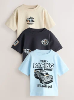 Voiture de course noir/gris - Lot de 3 t-shirts graphiques à manches courtes (3mois7ans)