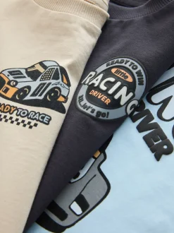 Voiture de course noir/gris - Lot de 3 t-shirts graphiques à manches courtes (3mois7ans)