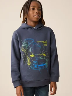 Voiture fluo bleu marine - Sweat à capuche adolescent imprimé graphique (3-16ans)