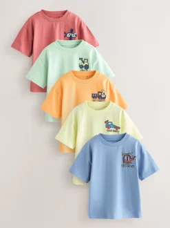 Voitures bleu/vert/rouge/orange/jaune - Lot de 5 petits T-shirts graphiques à manches courtes (3mois-7ans)