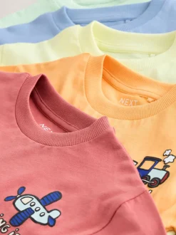 Voitures bleu/vert/rouge/orange/jaune - Lot de 5 petits T-shirts graphiques à manches courtes (3mois-7ans)