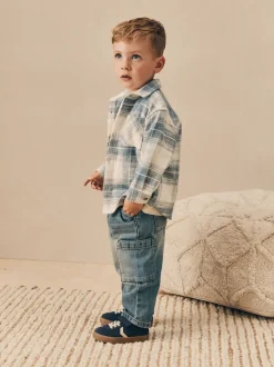 Vérification bleue - Ensemble chemise et t-shirt à manches longues (3mois-7ans)