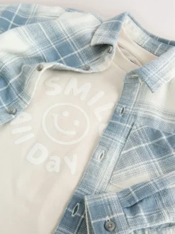 Vérification bleue - Ensemble chemise et t-shirt à manches longues (3mois-7ans)