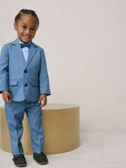 Vérification bleue - Ensemble blazer, chemise, pantalon et nœud papillon (3 mois à 9 ans)