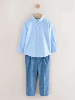 Vérification bleue - Ensemble blazer, chemise, pantalon et nœud papillon (3 mois à 9 ans)
