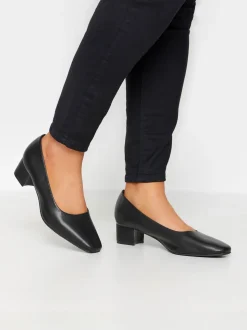Yours Curve Chaussures de cour en similicuir à talon carré en taille EEE extra large