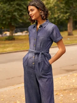 Yumi 100% Coton Denim Button Jumpsuit